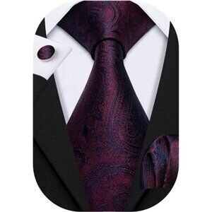 Paisley Tie Fashion Set Hanky Cufflinks Neckties for Men Woven Silk